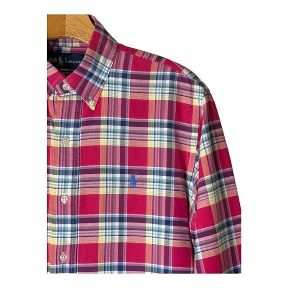 Ralph Lauren Shirt Men Small Red Plaid Cotton Custom Fit Button Down Preppy - Picture 5 of 7